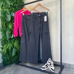 CALÇA JEANS WIDE LEG ESTONADA CARGO- - comprar online