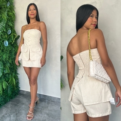 CONJUNTO LINHO BATA E SHORT SAIA BOTOES-