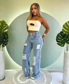 CALÇA JEANS WIDE LEG CLARA DESTROYED- - comprar online