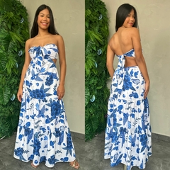 VESTIDO LONGO AMARRAÇAO COSTAS BOJO FLORIDO- na internet
