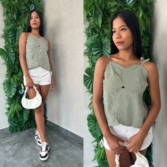 BLUSA ALÇA LISTRA AMARRAÇAO COSTAS - Gringa Store