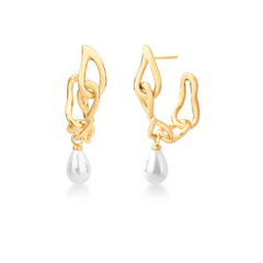 BRINCO ARGOLA ELOS ORGÂNICO PINGENTE PÉROLA DOURADO - comprar online