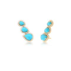 BRINCO EARCUFF GOTA TURQUESA E ZIRCÔNIA DOURADO - Carlota Acessórios