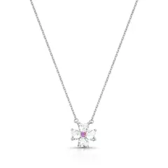 GARGANTILHA TREVO ZIRCONIA MEIO PINK