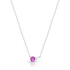 GARGANTILHA ZIRCONIA REDONDA PINK E GOTINHA
