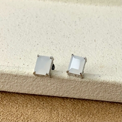 Imagem do BRINCO CRISTAL RETÂNGULAR RODIO BRANCO - (VÁRIAS CORES)