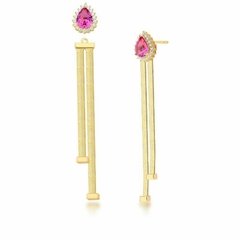 BRINCO EARJACKET BASE GOTA CRISTAL COM PINGENTE PINK NO DOURADO - comprar online
