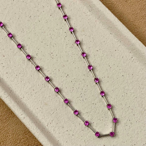 COLAR RIVIERA FIO FACA COM PONTOS DE ZIRCONIA PINK NO RODIO BRANCO - comprar online