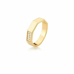 ANEL HEXAGONO MEIO ZIRCONIA DOURADO - comprar online