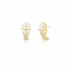 BRINCO FLOR ZIRC TRES FIOS DOURADO - Carlota Acessórios
