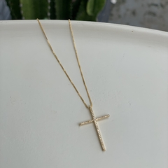 GARGANTILHA CRUZ ZIRC PEQUENO DOURADO - comprar online