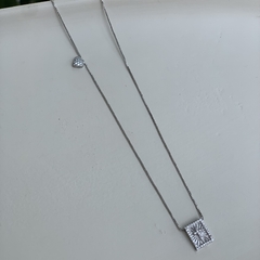 GARGANTILHA PING RETANGULAR CRUZ E ZIRC RODIO BRANCO - comprar online