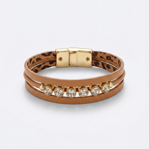 PULSEIRA 3 FIOS COURO MEIO CRISTAL - comprar online