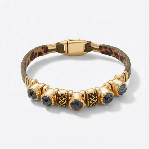 PULSEIRA COURO 5 CRISTAIS VERDE OLIVA - comprar online