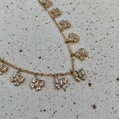 COLAR GARGANTILHA PINGENTE BORBOLETINHAS ZIRCÔNIA DOURADO