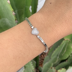 PULSEIRA REGULÁVEL QUADRADINHOS PINGENTE CORAÇÃO RÓDIO BRANCO - comprar online