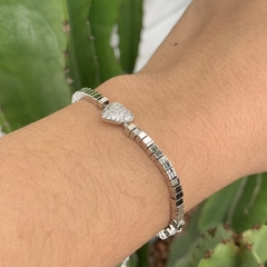 PULSEIRA REGULÁVEL QUADRADINHOS PINGENTE CORAÇÃO RÓDIO BRANCO na internet