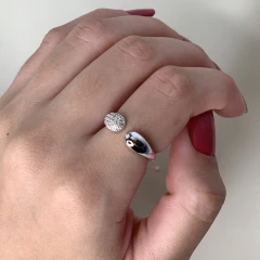 ANEL DUAS GOTAS LISO E ZIRC REGULAVEL RODIO BRANCO - comprar online
