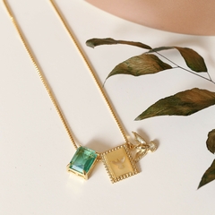 GARGANTILHA DIVINO DUPLO E CRISTAL RETÂNGULAR TOPAZIO DOURADO - comprar online