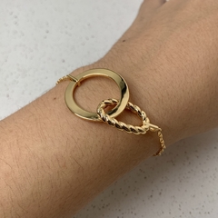 PULSEIRA ELO LISO E ELO TRABALHADO DOURADO