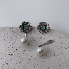 BRINCO EARJACKET FLORES COLOMBIANAS RODIO BRANCO - Carlota Acessórios