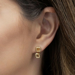 BRINCO EARJACKET QUADRADO CITRINO DOURADO