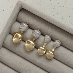 BRINCO EARJACKET MICRO ZIRC E TRIANGULO BOJUDO GRANDE DOURADO - Carlota Acessórios