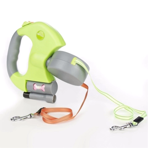 Correa Doble Para Perros Retráctil con Linterna Y Porta Bolsas