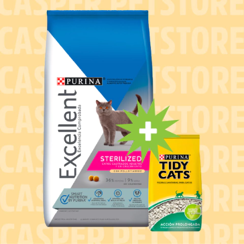 Excellent Cat Sterilized 7.5Kg + Piedras Sanitarias Tidy Cats 1.8Kg