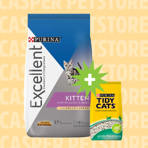 Excellent Gato Kitten Pollo y Arroz 7.5Kg + Piedras Sanitarias Tidy Cats 1.8Kg