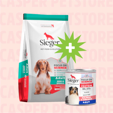 Sieger Adulto Mini 3 Kg + 2 Sieger Adulto Wet Salmon y Pollo 340 Grs.