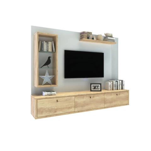 Panel Flotante Para Tv Hasta 60 Roble Nebraska Natural/Blanco Laca (11596)