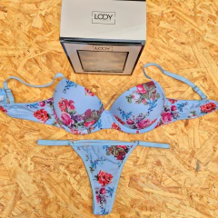 Imagen de CONJUNTO ARMADO TAZA SOFT LYCRA ESTAMPA *FLORES* CON REGULABLE LINEA LODY ART. 5277 TALLES 85-90-95-100 (X MAYOR )