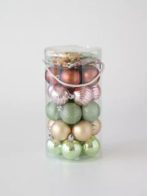 Set esferas navidad x35 Rosas y Verdes