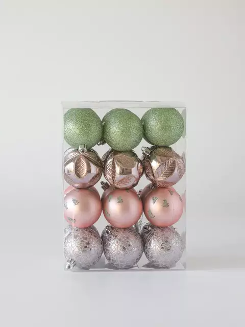 Set esferas navidad x24 unidades rosas y verdes