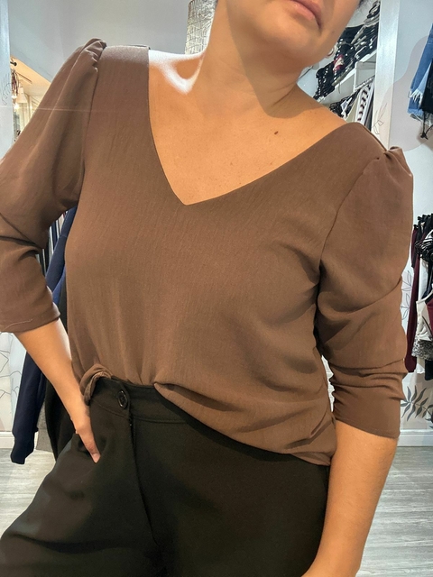 BLUSA CASILDA CEY BRILLOSO ESCOTE V ESPEJO MANGA AL CODO - comprar online