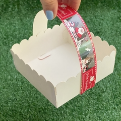MINI PACK x 6 u NAVIDAD 03 - CANASTITAS NAVIDAD (12x12x5 cm) sin tapa MERRY CHRISTMAS (fondo rojo y gris) en internet