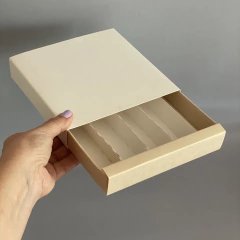 MINI PACK x 2 u CAJONERA SIMPLE BLANCA CON DIVISIONES (17x17x3 cm) BOMBONES /CHOCOLATES - Nueva! con Cajón color natural - wincopack