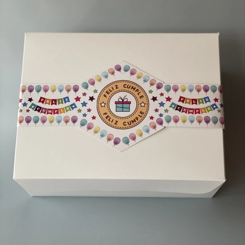 MINI PACK x 2 u DELY 30 sin visor (30x22x10 cm) con faja Ilustrada "Feliz Cumple - Globos"