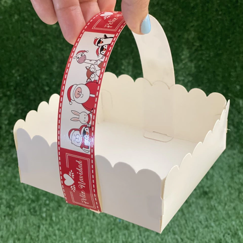 MINI PACK x 6 u NAVIDAD 01 - CANASTITAS NAVIDAD (12x12x5 cm) sin tapa PAPÁ NOEL (fondo rojo)