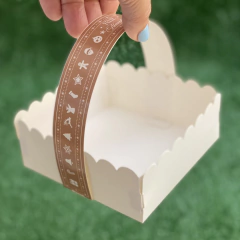 MINI PACK x 6 u NAVIDAD 06- CANASTITAS NAVIDAD (12x12x5 cm) sin tapa fondo CHAMPAGNE con Detalles en blanco