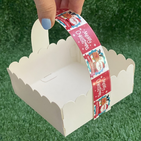 MINI PACK x 6 u NAVIDAD 02 - CANASTITAS NAVIDAD (12x12x5 cm) sin tapa MERRY CHRISTMAS (fondo rojo)