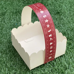 MINI PACK x 6 u NAVIDAD 04 - CANASTITAS NAVIDAD (10x10x5 cm) sin tapa fondo rojo con detalles Navideños en blanco