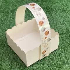 MINI PACK x 6 u NAVIDAD 07 - CANASTITAS NAVIDAD (10x10x5 cm) Ilustradas con ADORNOS ARBOLITO oro y plata sin tapa