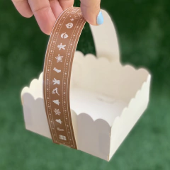 MINI PACK x 6 u NAVIDAD 06 - CANASTITAS NAVIDAD (10x10x5 cm) sin tapa fondo CHAMPAGNE con detalles Navideños en blanco - comprar online