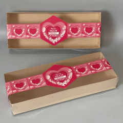 MINI PACK x 6 u CP 32 CLASS con Faja Ilustrada "Feliz Día de la Madre" (32x12x5 cm) CONTAINER DE PASTELERIA PARA PETIT FOURS - Nuevo! Color natural