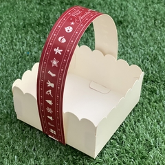 MINI PACK x 6 u NAVIDAD 04 - CANASTITAS NAVIDAD (10x10x5 cm) sin tapa fondo rojo con detalles Navideños en blanco - wincopack