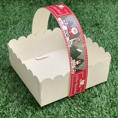 MINI PACK x 6 u NAVIDAD 03 - CANASTITAS NAVIDAD (12x12x5 cm) sin tapa MERRY CHRISTMAS (fondo rojo y gris) - comprar online