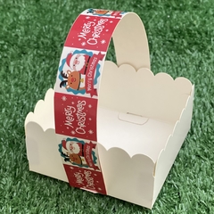 MINI PACK x 6 u NAVIDAD 02 - CANASTITAS NAVIDAD (10x10x5 cm) sin tapa MERRY CHRISTMAS (fondo rojo) - wincopack