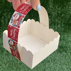 MINI PACK x 6 u NAVIDAD 02 - CANASTITAS NAVIDAD (10x10x5 cm) sin tapa MERRY CHRISTMAS (fondo rojo) - comprar online